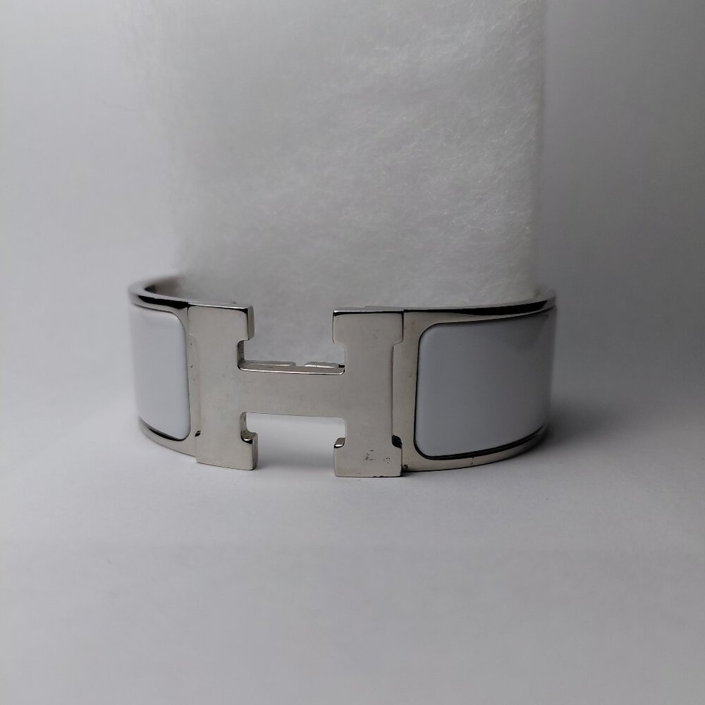 Hermes Clic Clac H Bracelet Blanc Silver White Enamel Bangle Size Small PM - Picture 5 of 16